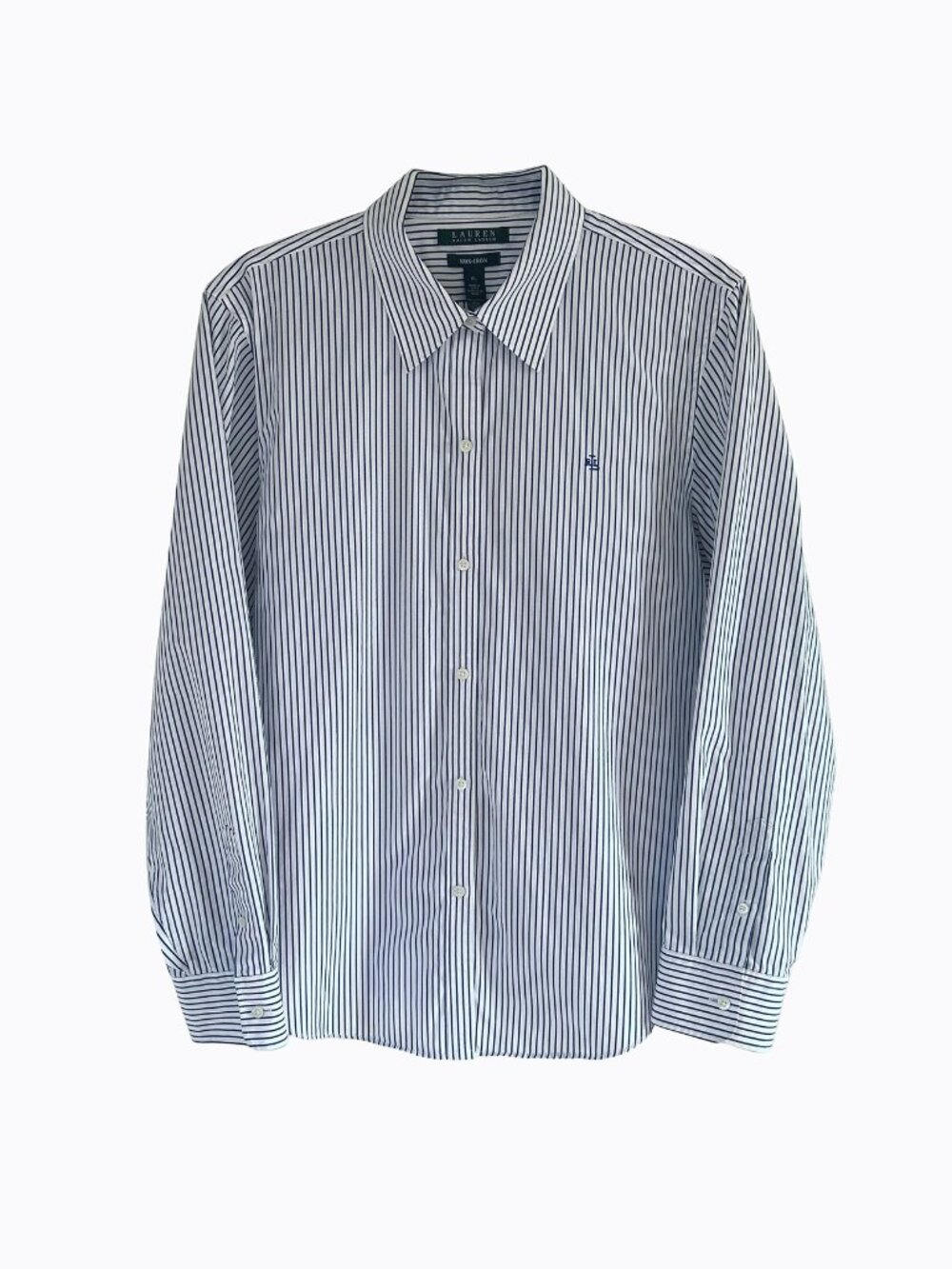 Lauren Ralph Lauren XL Navy Striped Shirt Non-Iron Cotton Button Down Preppy LRL